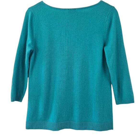 Talbots Pure Cashmere Turquoise 3/4 Sleeve Sweater Soft Cozy Top Blouse - Picture 2 of 3